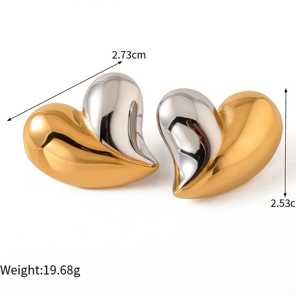 Chunky Heart Earrings*Two Tone Heart Earrings* - Picture 5 of 5